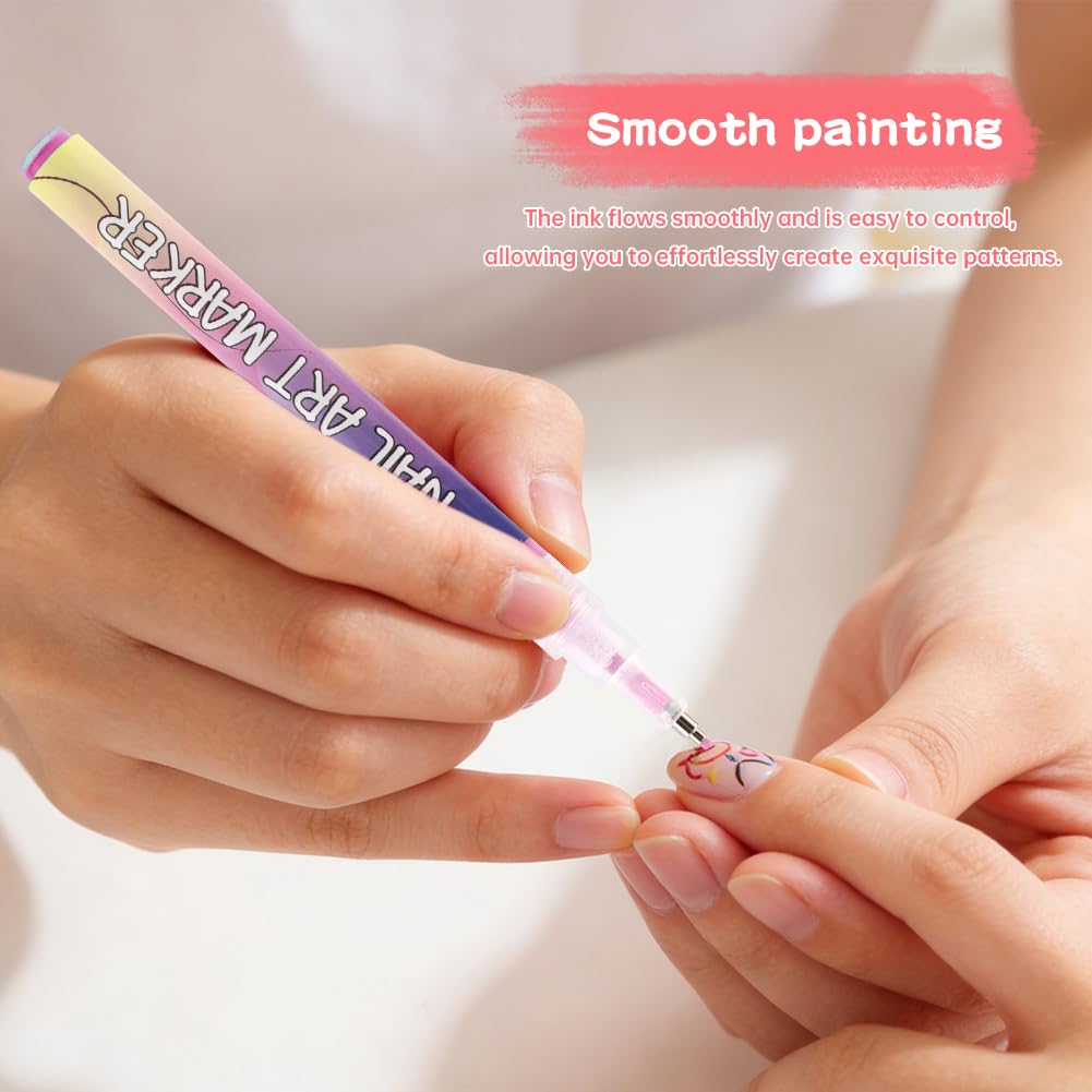 12 Colors Nail Art Pens Set, Quick Dry Nail Polish Markers for DIY