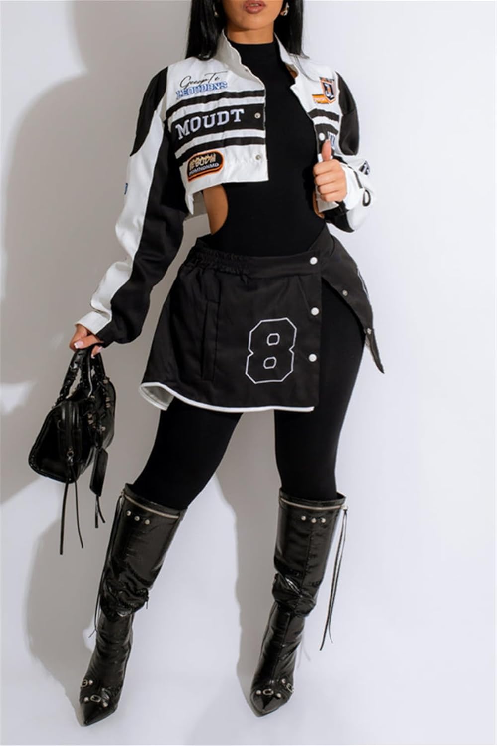 Women Varsity Jacket Motorcycle Detachable Letter Graphic Racer Vintage Colorblock Baseball Coats Streetwear - Image 2