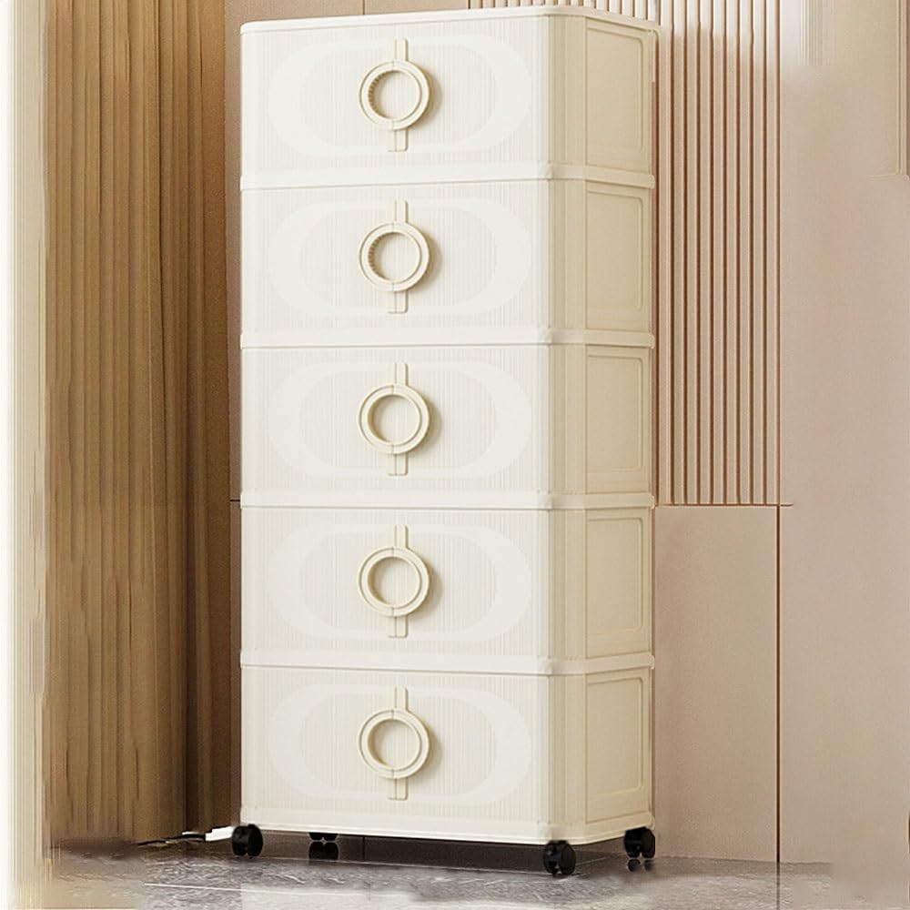 Stackable Storage Bins with Lids and Wheels, Folding Plastic Cabinet Organizer, Thickened Multi-Layer Storage Box with Sliding Doors for Living Room, Office(White)