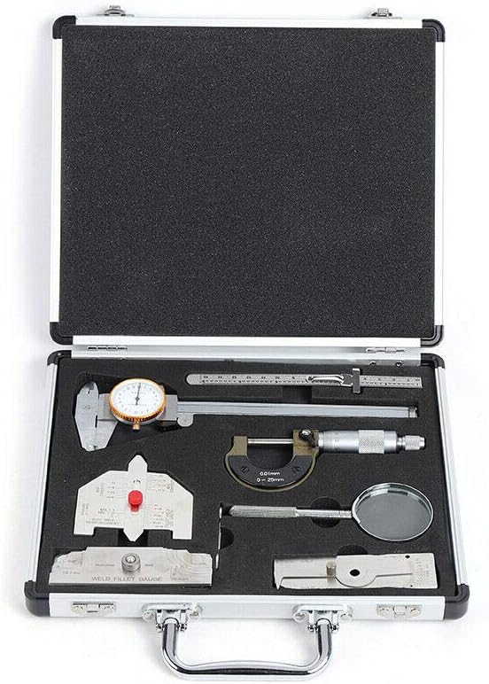 Welding Gauge Tool Inspection Kit, Welding Measure Gauge Tool Set with Briefcase Pacakge, Welding Inspection Ruler Set with Fillet Weld Gage, Micrometer in Metric, Sliding Clip Depth Gauge, Calliper
