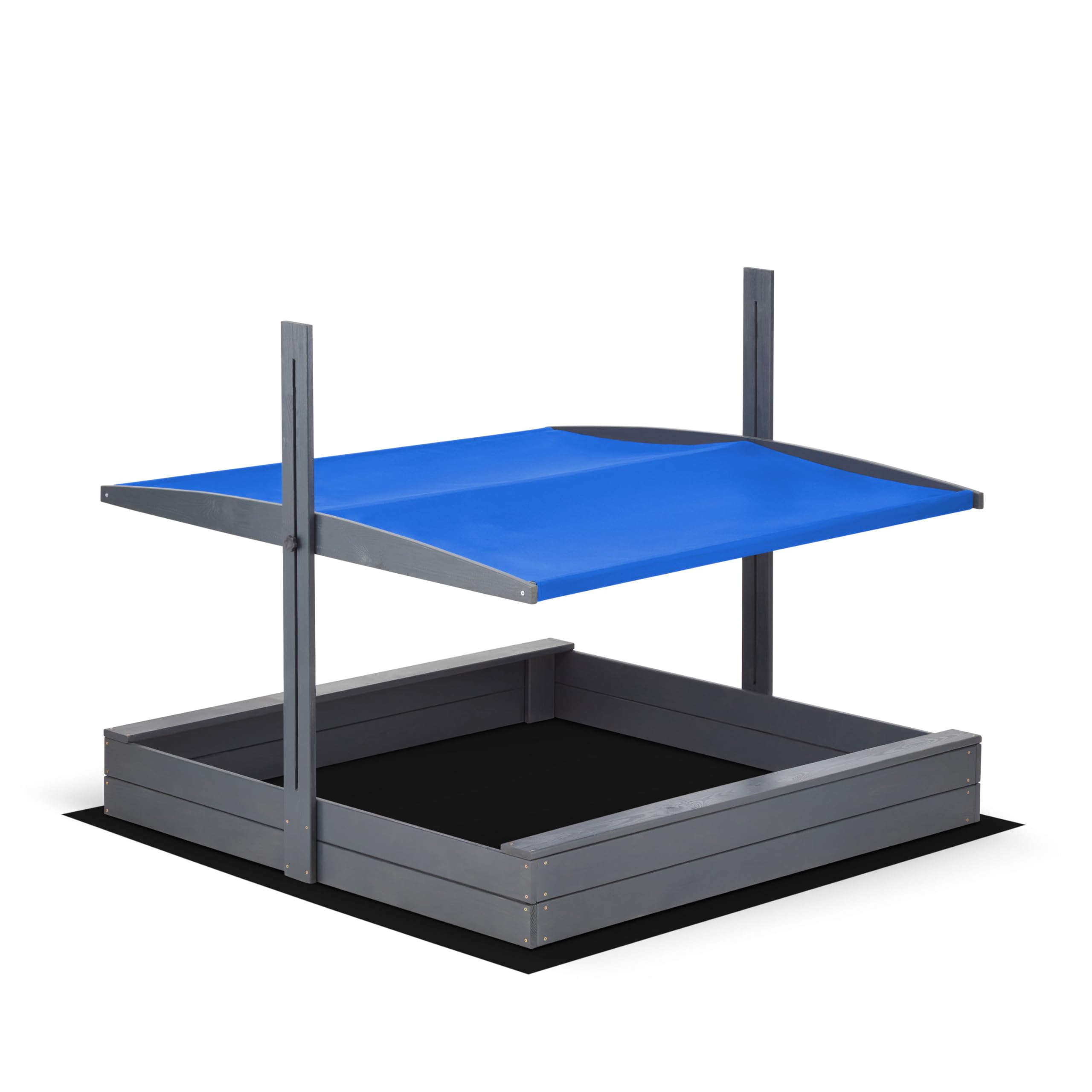 Sandkasten mit Dach 120x120 Imprägniert Modell 2025 mit Sonnenschutz mit UV 100+ Schutz Sandbox mit Sandkastenvlies Holz, Sandkiste Sandbox Anthrazit (120x120 Dach Blau)
