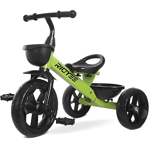 Toddler Tricycle for 1.5 to 5 Years, Tricycle for Ages 2-4 Years, Extra-Wide Rear Wheelbase for Stability, Trikes for Kids 1-3 with Dual Storage Baskets, Easy to Carry Seat, Bamboo