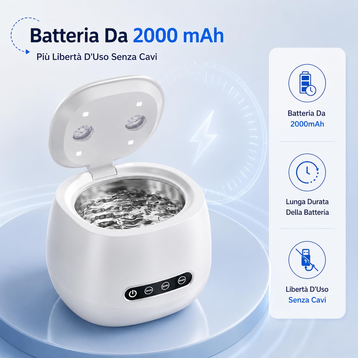 Cleon - Pulitore ad Ultrasuoni 45000Hz con 3 Modalità - Pulitore Ultrasuoni Apparecchio Denti Compatto, Vaschetta in Acciaio Inox, per Retainer, Gioielli e Accessori Quotidiani (Nero)