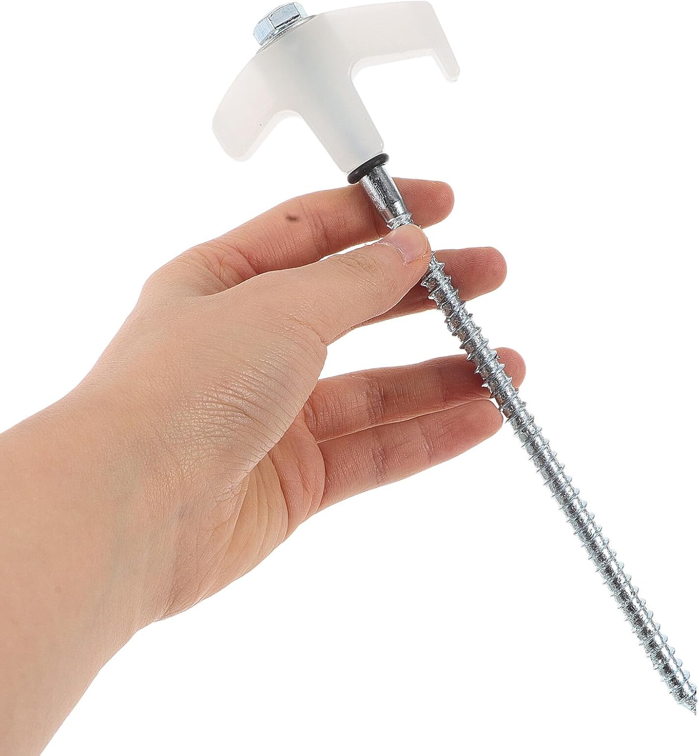 Spiral Tent Stakes Bulk 20pcs Set with Carbon -Sided Head Nails, White, 13mm Threaded Camping Ground Stakes with Puller, Sleeve Plastic Storage Box for Beach and Outdoor Shelter