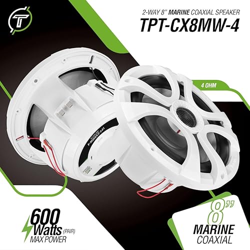 Miniatura 10 de Timpano 6.5 altavoces marinos de 450 vatios por par TPT-CX6MW-4 altavoces coaxiales impermeables de 2 vías, 1 par, blanco, resistentes a la