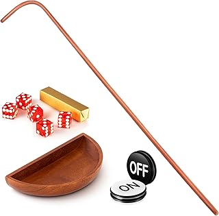 Leyndo Craps Stick Tabletop Game Set, Includes 36" Craps Rattan Stick, Casino Grade AAA 19mm Dice, Dice Boat Tray, 3" ON/Off Poker Button for Game Table