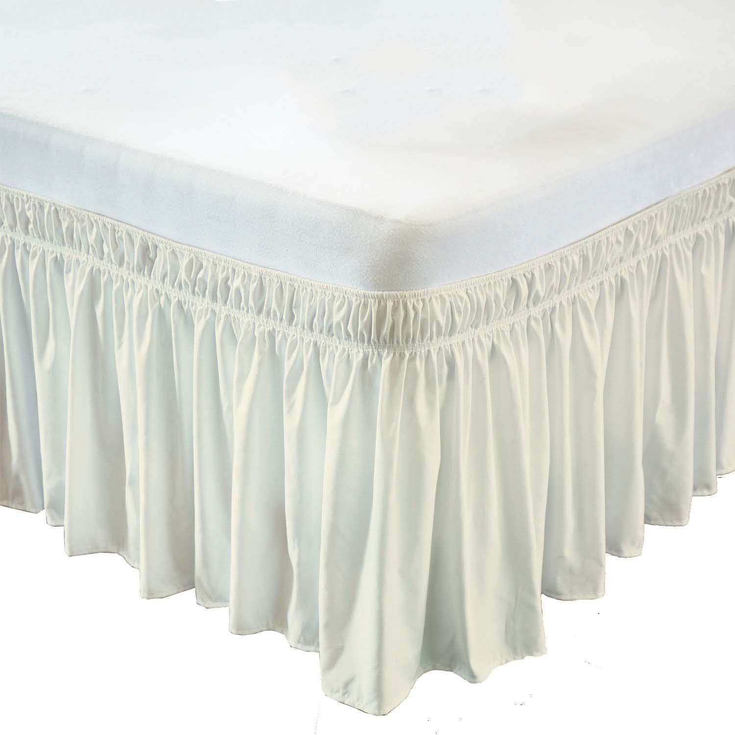 Wrap Around Elastic Bed Skirt Ivory for Cal- King Size Beds 30 Inches Drop Dust Ruffles, Polyester/Microfiber Silky Soft & Wrinkle Free Classic Stylish Look in Your Bedroom