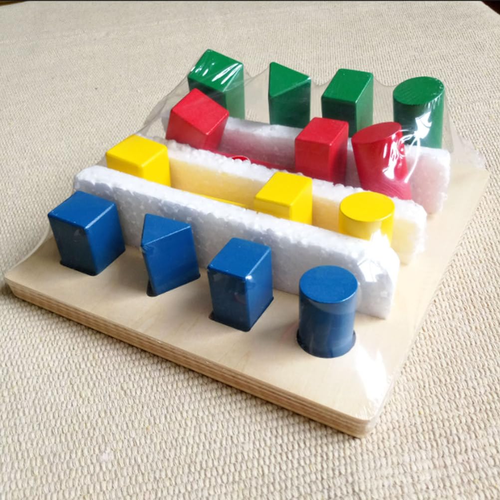 Drewniana tablica gradacyjna brył geometrycznych Montessori | Zabawka Sortowania Dopasowywania Kształtów 3D, Wczesna Zabawka Wyróżniania Geometrycznego