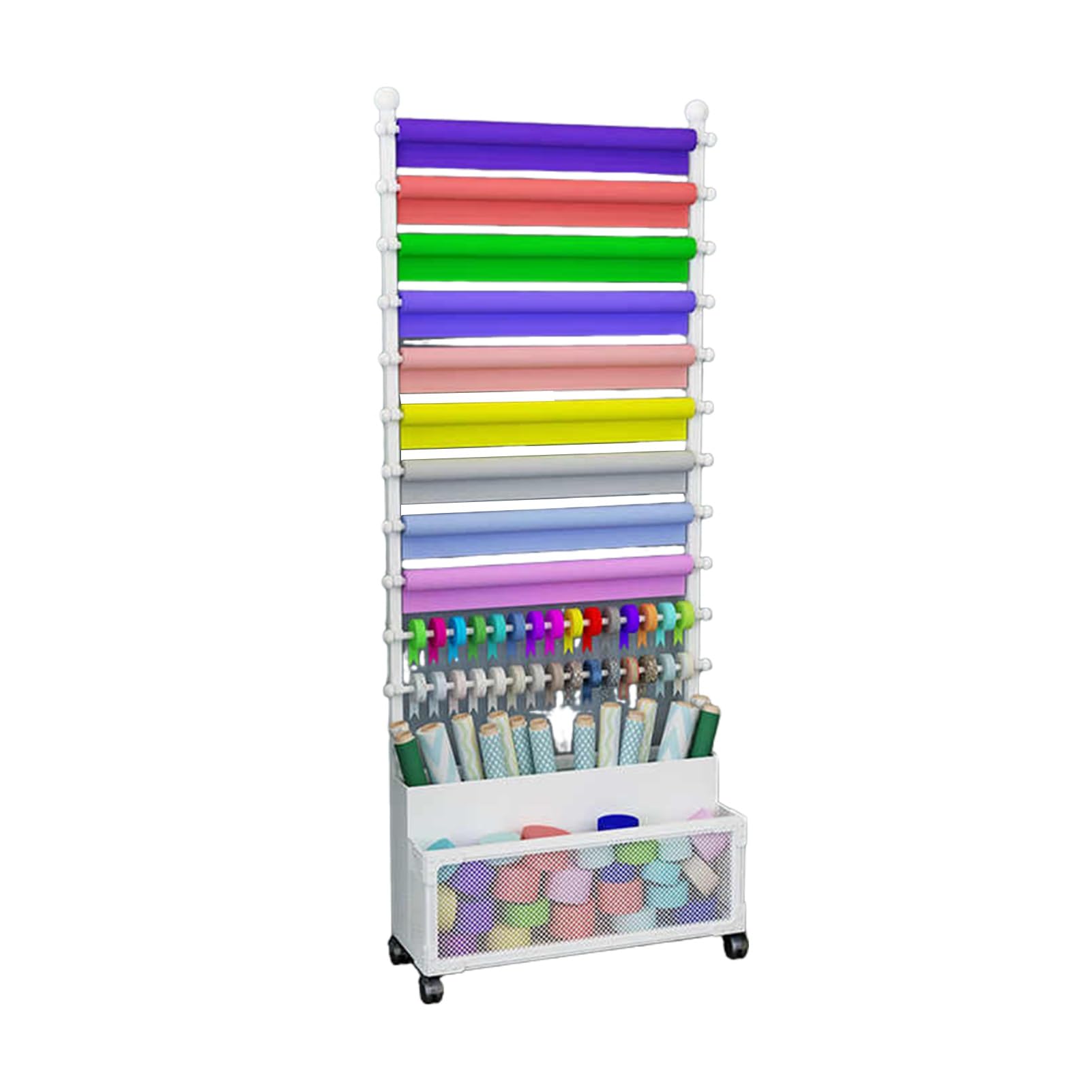 Support de rangement réglable pour rouleaux de tissu avec structure acier