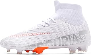 Chuteiras de Futebol Homens Topo Alto,chuteiras de Futebol Juvenil AG Alto Poder de Agarramento,Fora Dentro Tênis de Futebol Suporte Para Tornozelo Confortável (Color : White, Size : 36 EU)