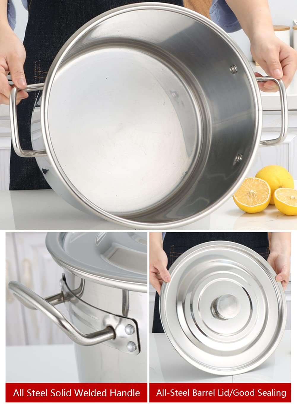 20-90l olla de almacenamiento con cesta de colador y mango retráctil, olla de cocina de mariscos de acero comercial olla de caldera de pescado de cangrejo de pavo freidora para cocinar al vapor y