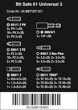 Wera Uç Seti, Bit-Safe 61 Universal 3, 60 Parça, 05057127001 [Enerji Sınıfı A+]