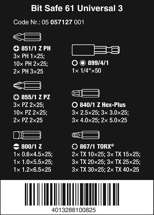 Wera Uç Seti, Bit-Safe 61 Universal 3, 60 Parça, 05057127001 [Enerji Sınıfı A+]