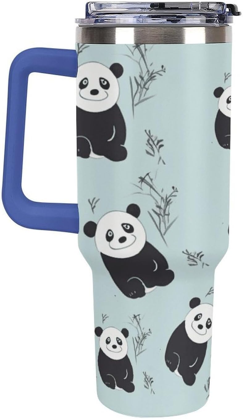 Cartoon Panda Bear Tumbler 40 Oz with Handle&Lid Large Car Cup Stainless Steel Vacuum Travel Mug Insulated Water Bottle Leak-proof Portable Coffee Cup for Home Car Outdoor