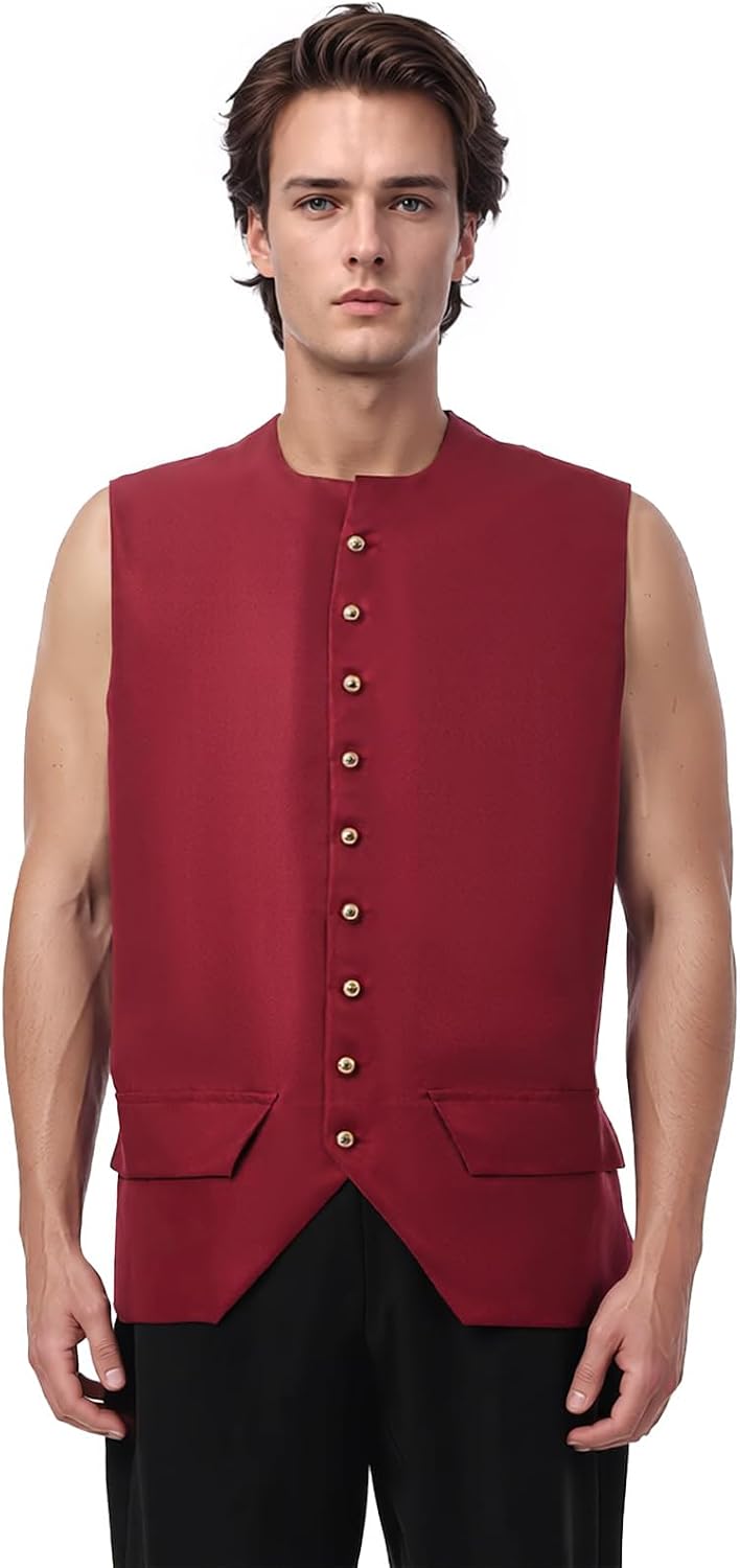 BLESSUME Colonial Mens Vests Renaissance Vintage Vest Top Gothic Steampunk Button-up Waistcoat
