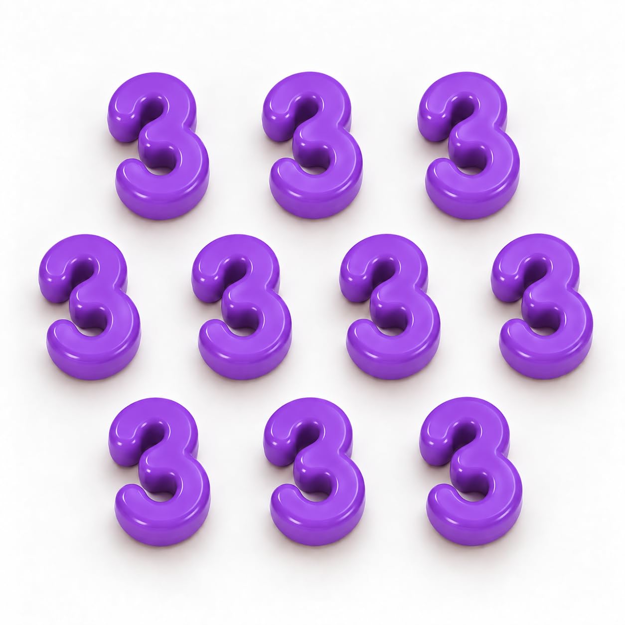 Number Beads, 10pcs Number Beads for Bracelets with 6mm Large Hole, Number Bead for DIY Jewellery Making, Keychains and Paracord Crafts(Purple, Number 3, 10)