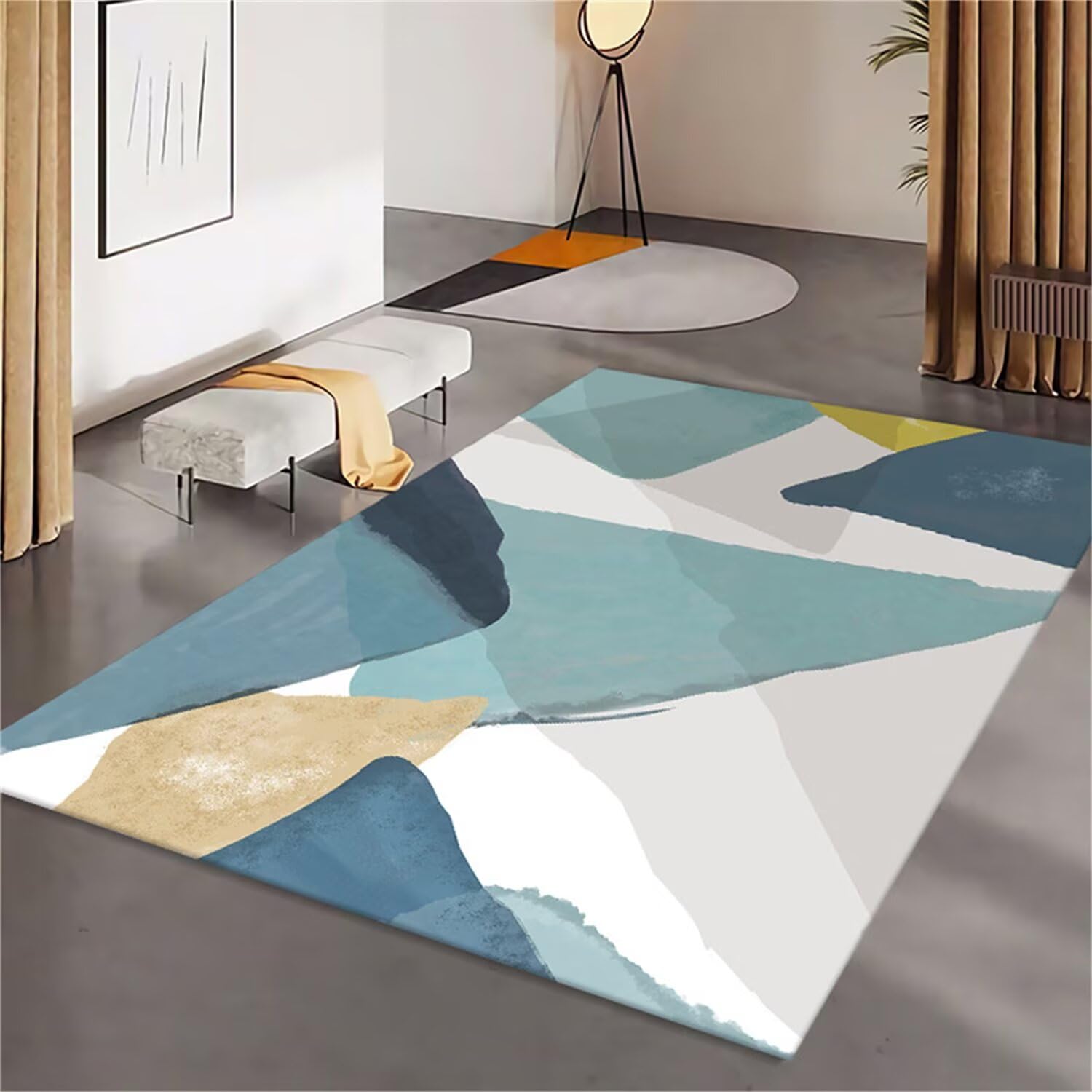 Tapis maison antidérapant bleu gris motifs abstraits 120x160 cm pour chambre et couloir