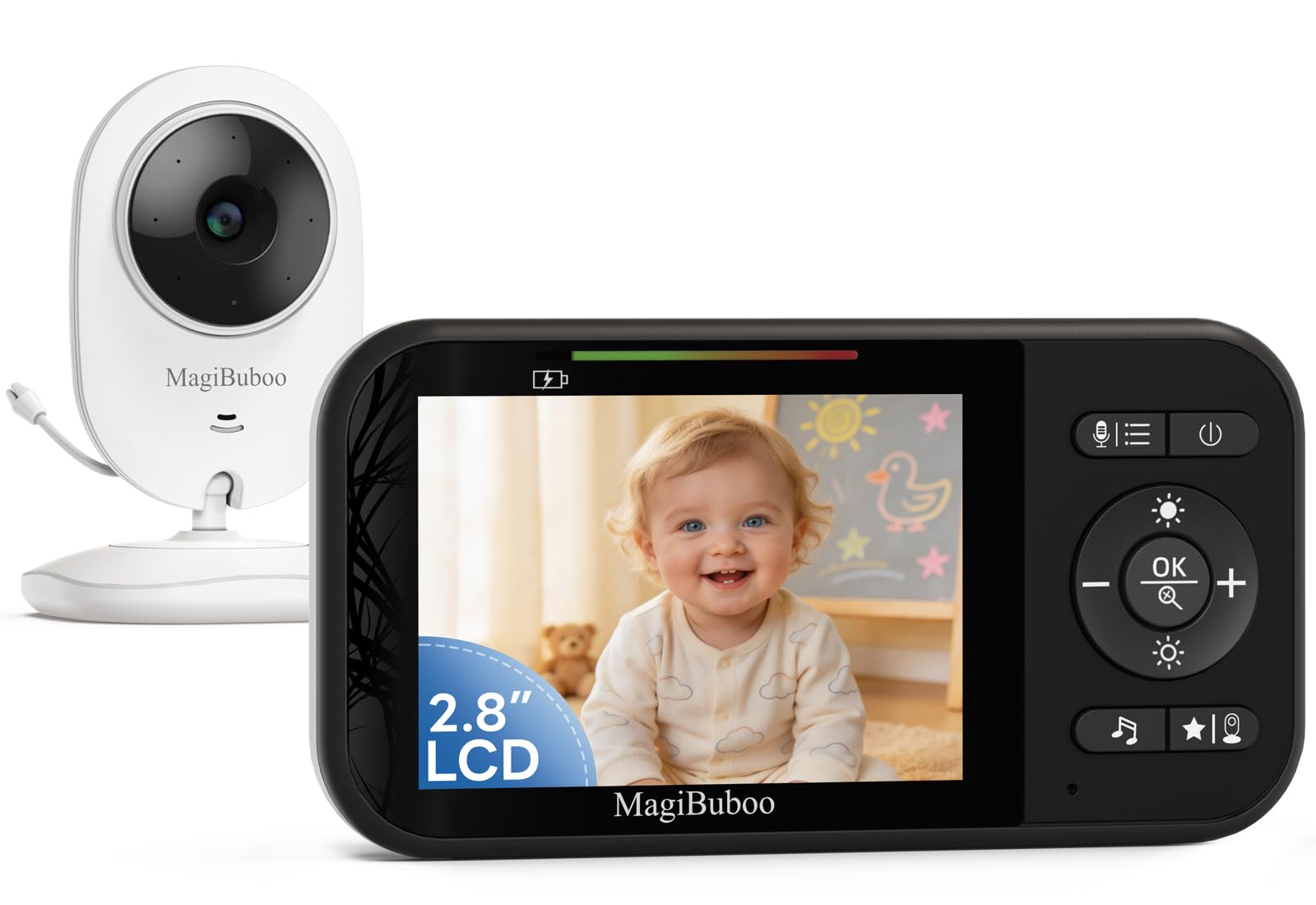 Monitor para bebés sin Wi-Fi, cámara de vídeo para bebés, visión Nocturna por Infrarrojos, Audio bidireccional, detección de llanto, Pantalla IPS de 2,8 Pulgadas, Modo VOX, autonomía de 30 Horas