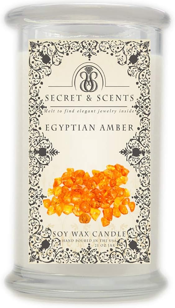 Elegant Jewelry in Soy Candle - Secret and Scents Highly Scented Soy Candles - Pick Your Scent and Jewelry Type (Egyptian Amber, Ring Size 8)