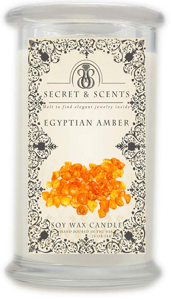 Elegant Jewelry in Soy Candle - Secret and Scents Highly Scented Soy Candles - Pick Your Scent and Jewelry Type (Egyptian Amber, Ring Size 8)