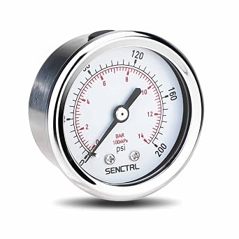 SENCTRL 0-200 Psi Pressure Gauge, 1/8" NPT Back Mount