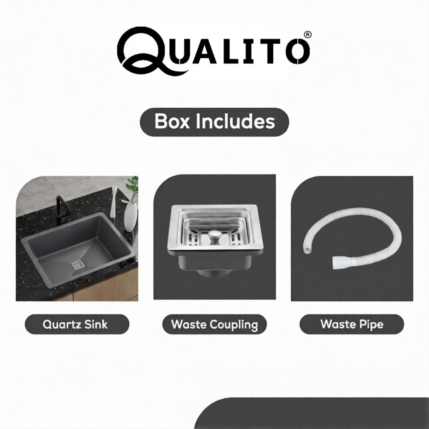 QUALITO Quartz Kitchen Sink - Durable & Soundproof -7