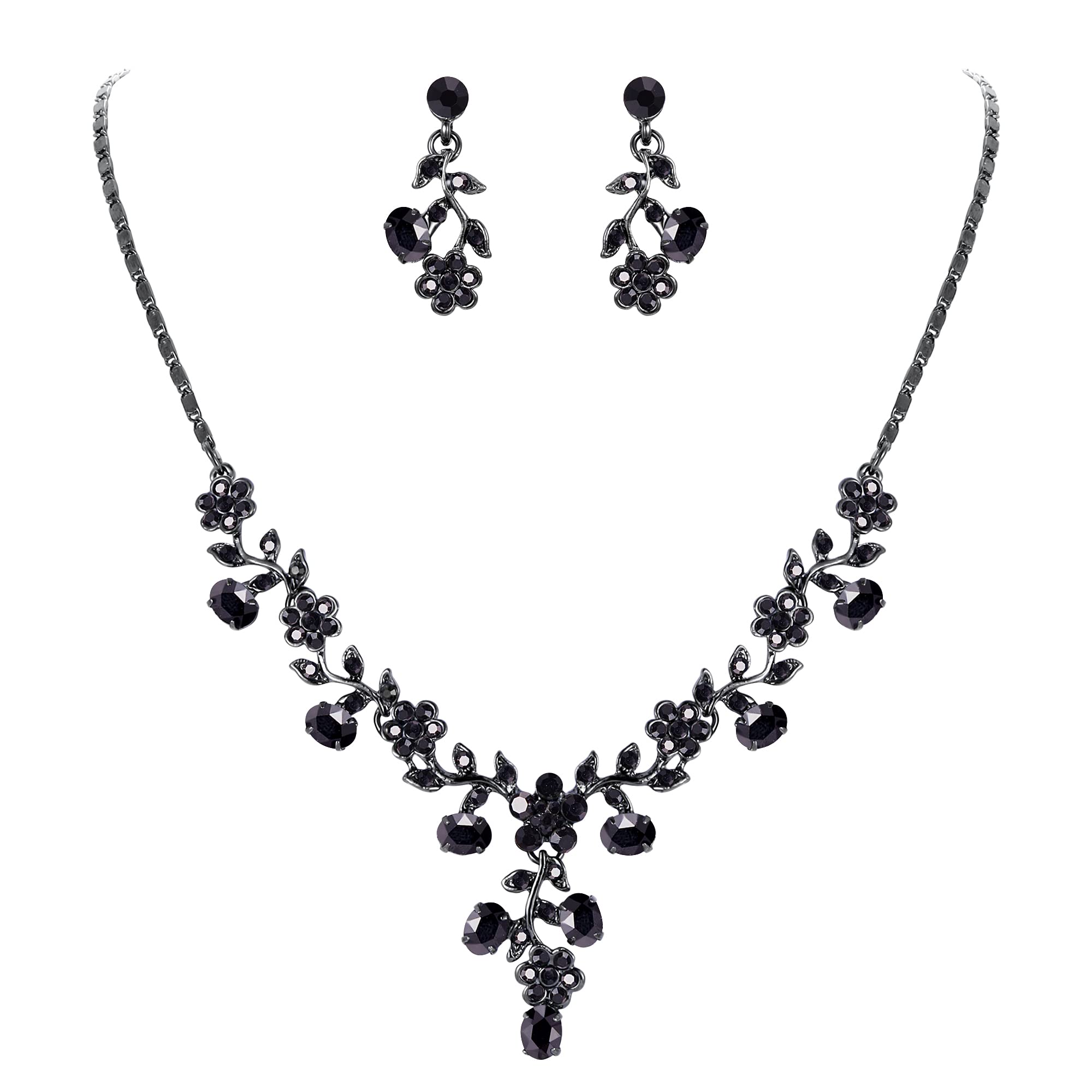 EVER FAITH Bridal Jewelry Sets for Wedding Rhinestone Crystal Flower Leaf Costume Pendant Necklace Earrings Set for Women