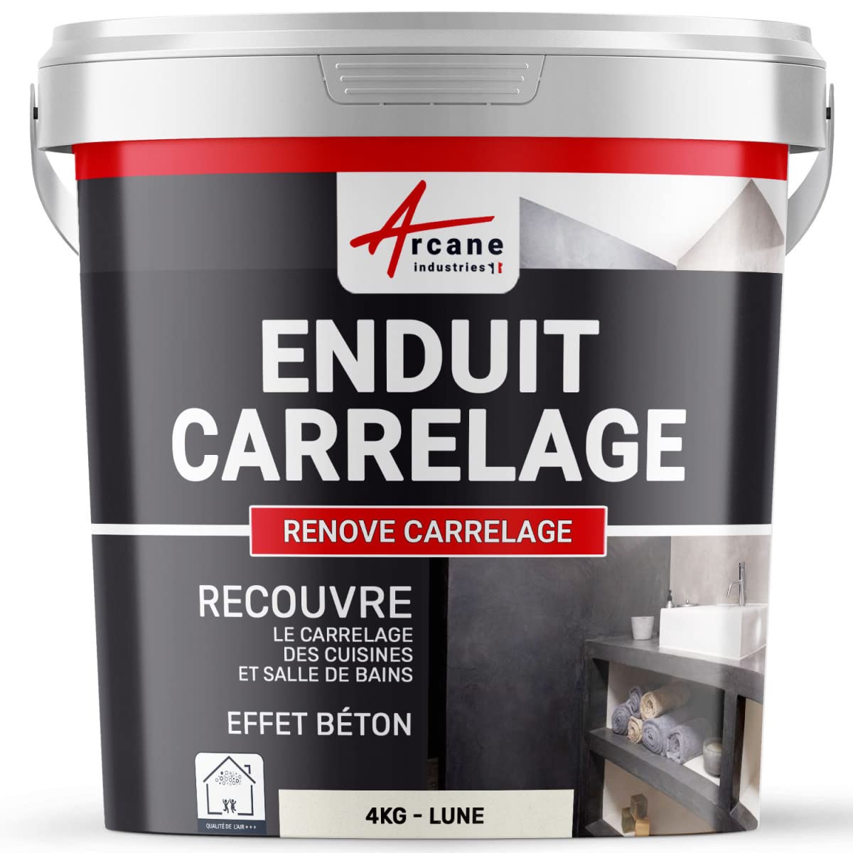 Enduit Carrelage Mur et Sol pour Salle de Bain Cuisine 4 kg Lune | S'Applique sans Primaire Directement sur Carrelage, Forte Adhérence, Finition Lisse, Effet Béton - Arcane Industries