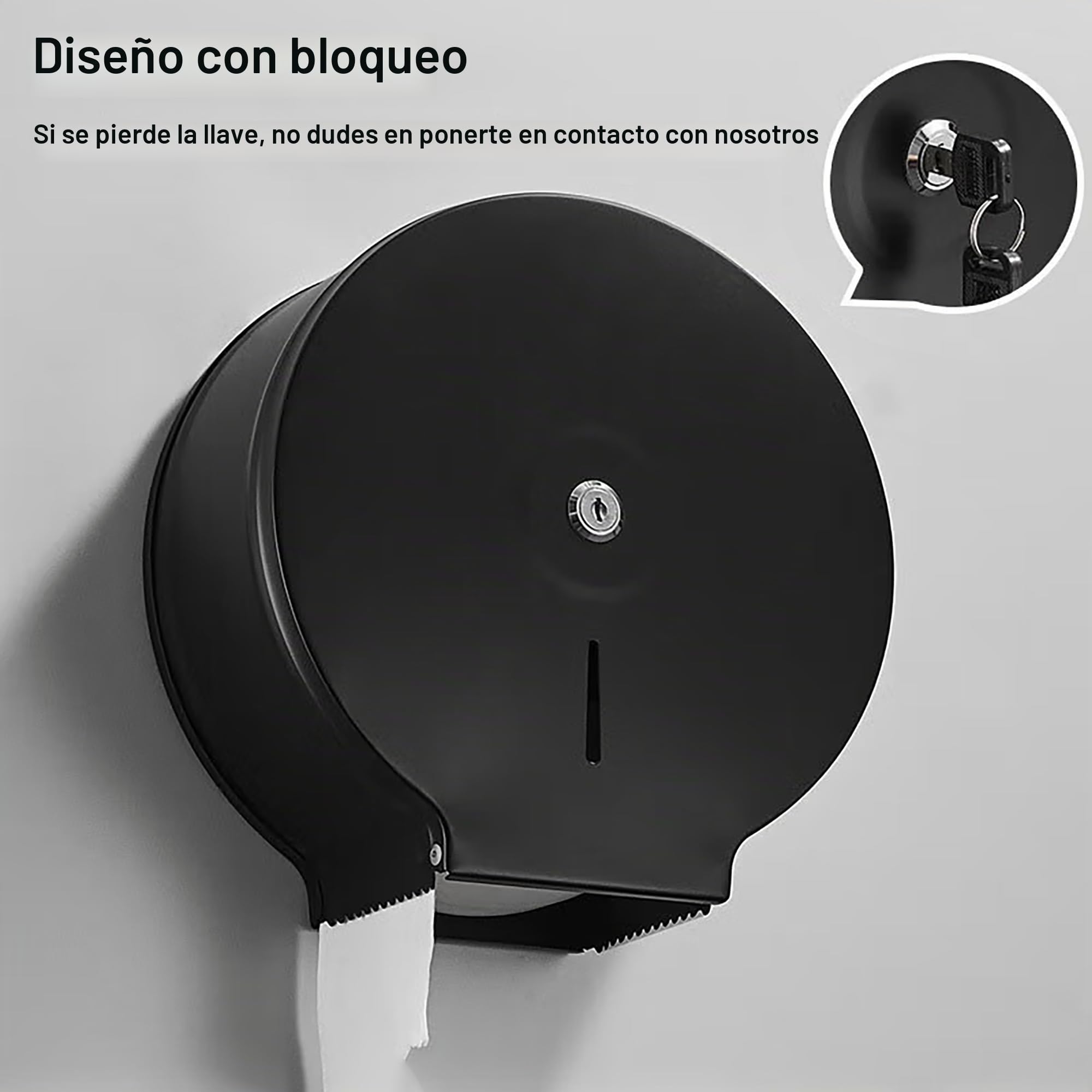 NICEME Dispensador de Toallas de Papel – Acero Inoxidable Toallero con Cerradura – Dispensadores de Papel higiénico – Toallero con Material de Montaje – Diámetro 255mm, Mandril 40mm, Negro
