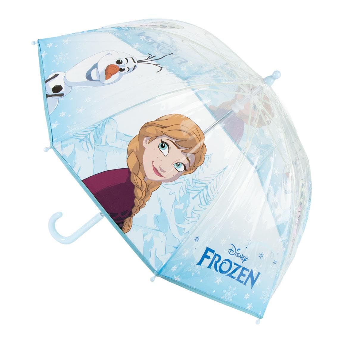 Disney Frozen Children's Umbrella for Girls – Transparent Umbrella Light Blue 45 cm Manual Opening, Resistant POE Material with Elsa, Anna and Olaf, Official License for Rain and School