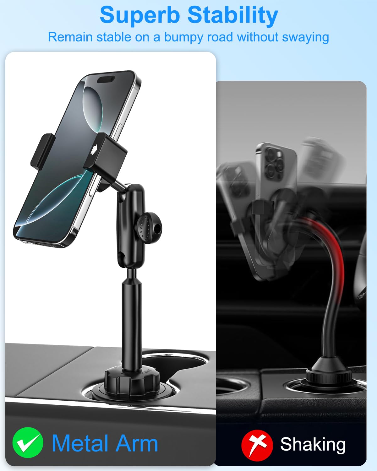 Metall Handyhalterung Getränkehalter, Handyhalter Auto Becherhalter mit Langem Hals, Universal Handyhalterung PKW Getränkehalter fur iPhone 17 16 15 Pro Max, Galaxy S25, alle 4-7" Telefons