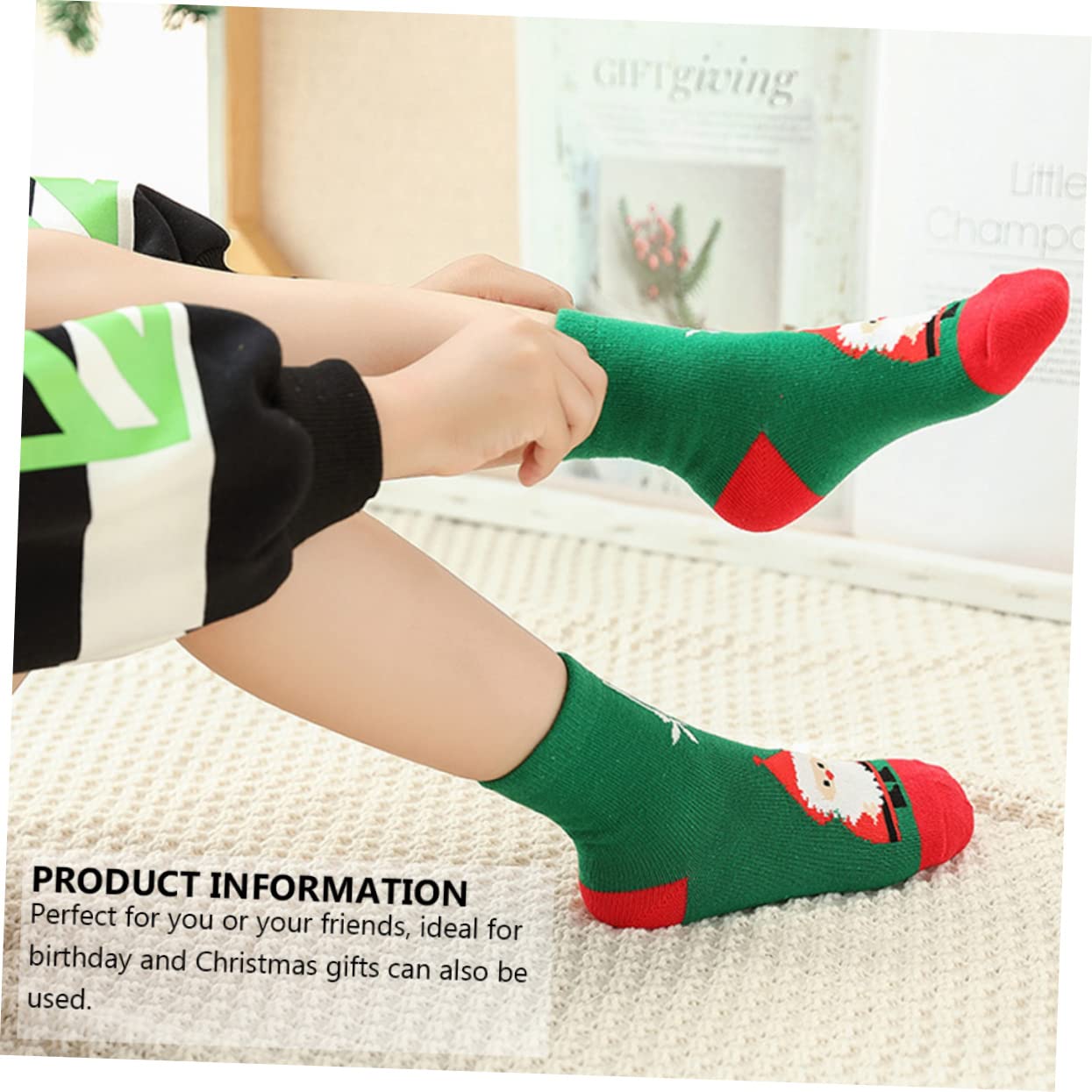 VANZACK 5pares Medias de Navidad para Calcetines de Algodón Cálidos de Calcetines Navideños de Dibujos Animados para Fiestas de Navidad