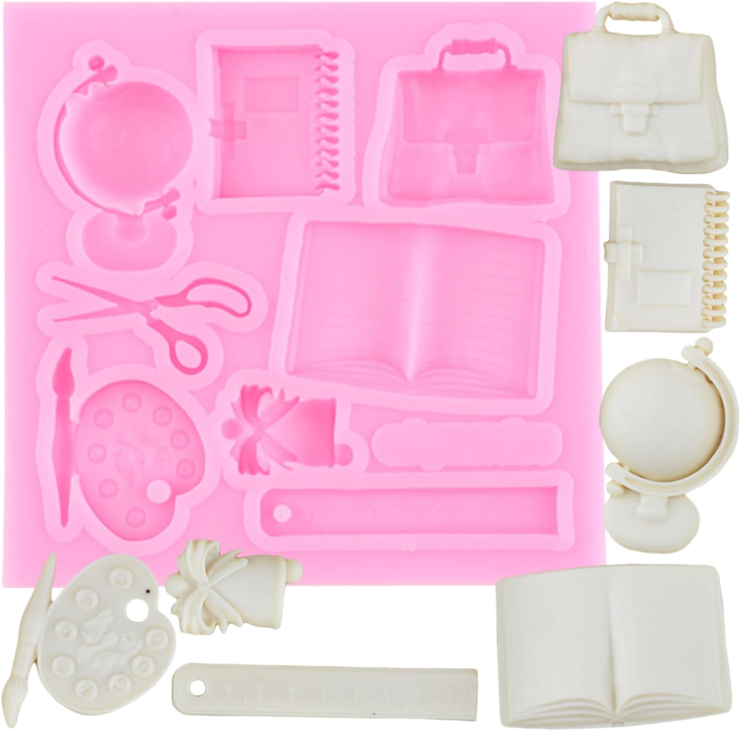 Back to School Silicone Molds Fondant Candy Book Scissor Drawing Pen Palette Mold For Cake Decorating Cupcake Topper Candy Chocolate Gum Paste Polymer Clay