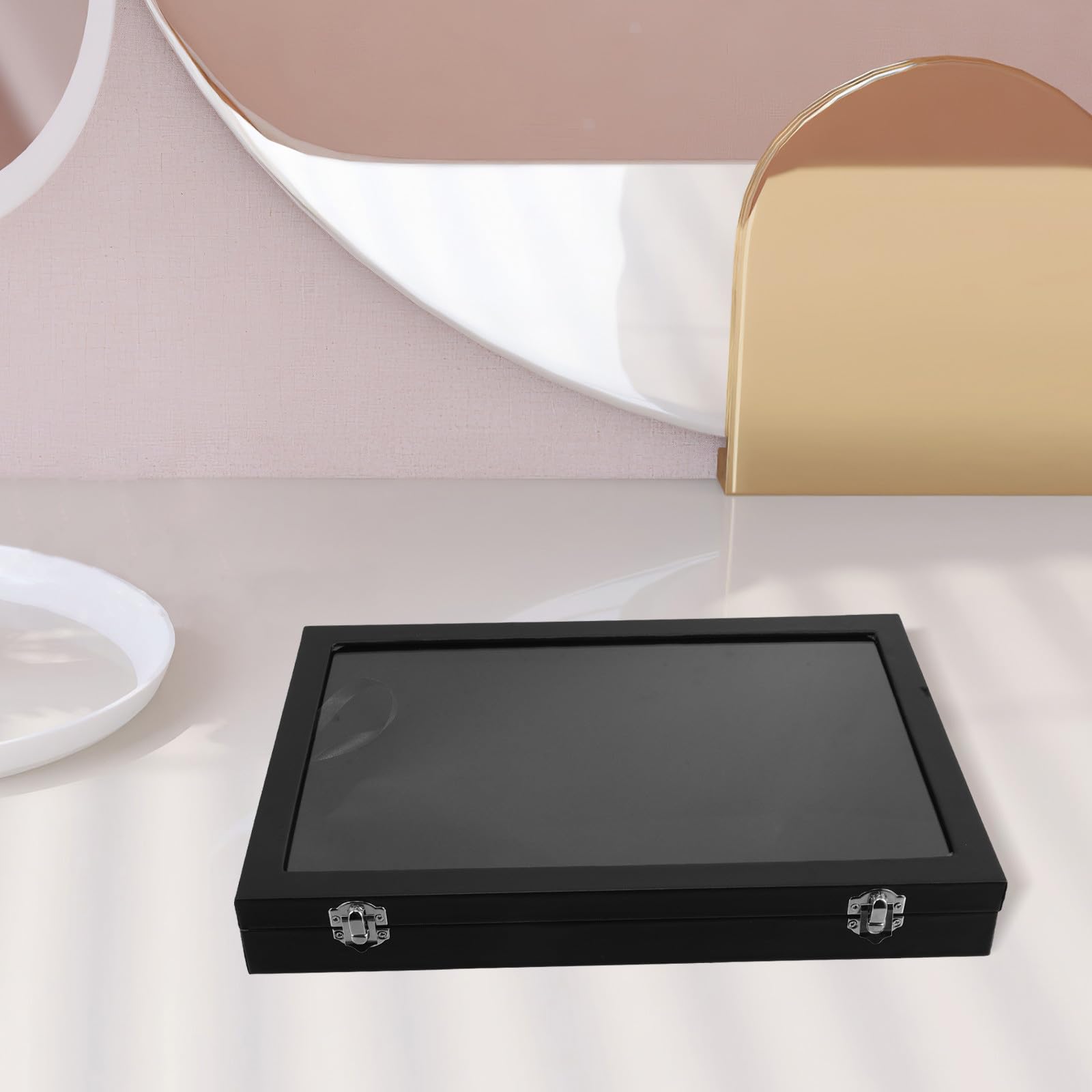 Angoily Scatola Porta Gioielli e Spilla in Velluto Nero Coperchio Acrilico Trasparente, Organizzatore Portatile per Collezione in Casa e Ufficio