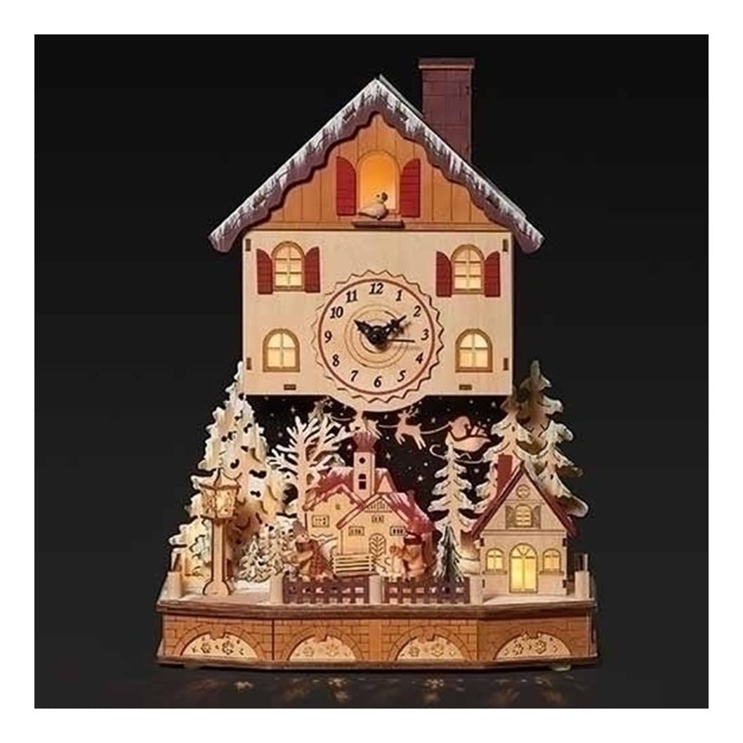 Roman LED Wood Works Table Clock, 16.25-inch Height, Christmas Decoration