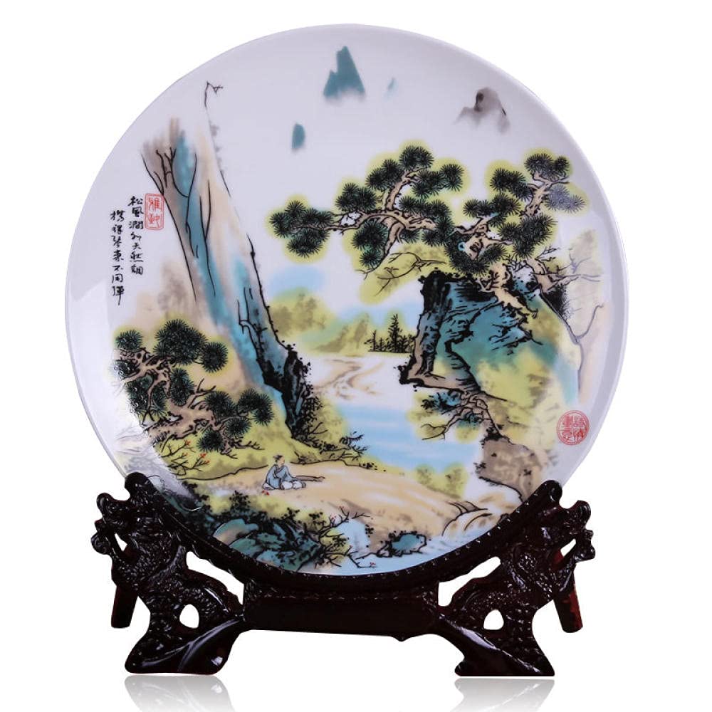 MCWJ Placa decorativa de cerámica de la placa de porcelana decorativa de Jingdezhen de cerámica de la placa de sentado del paisaje del estante del vino de la pared de la placa de
