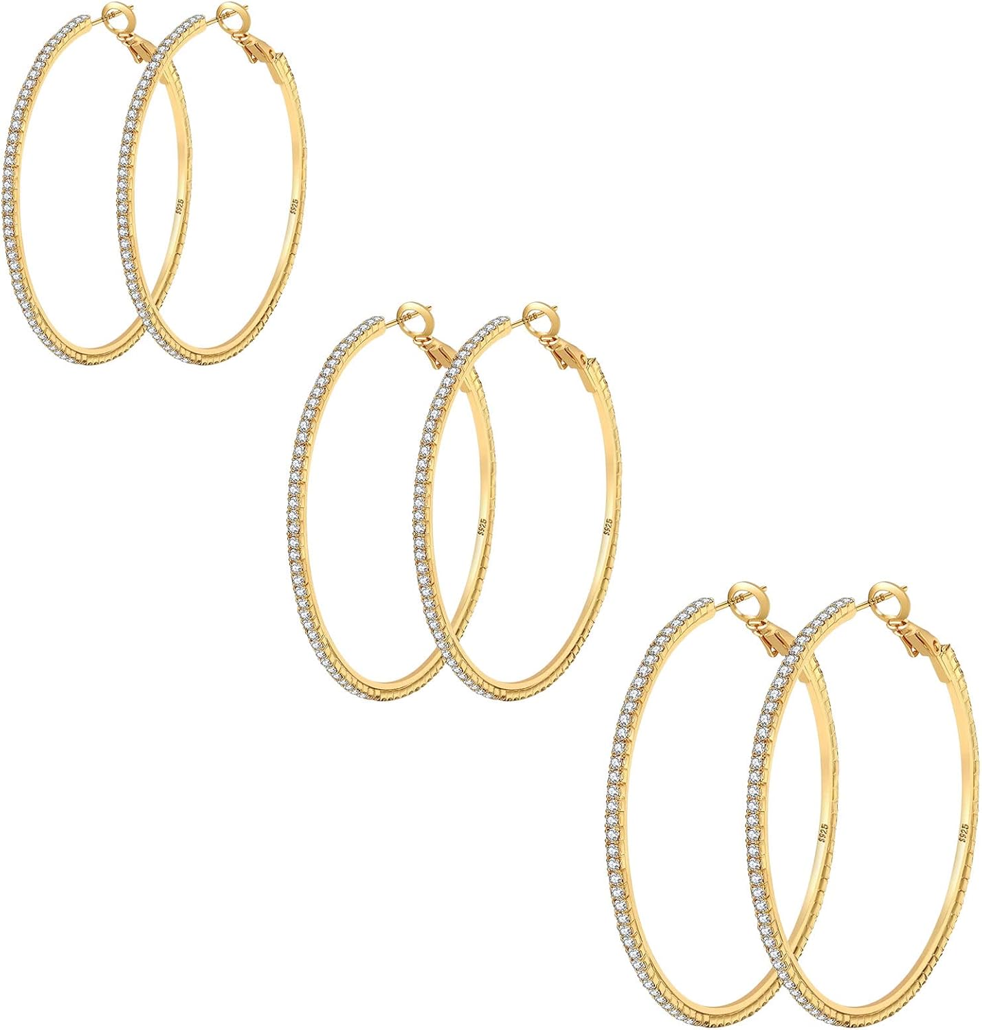 925 Sterling Silver Earrings Large Rhinestone Hoop Earrings