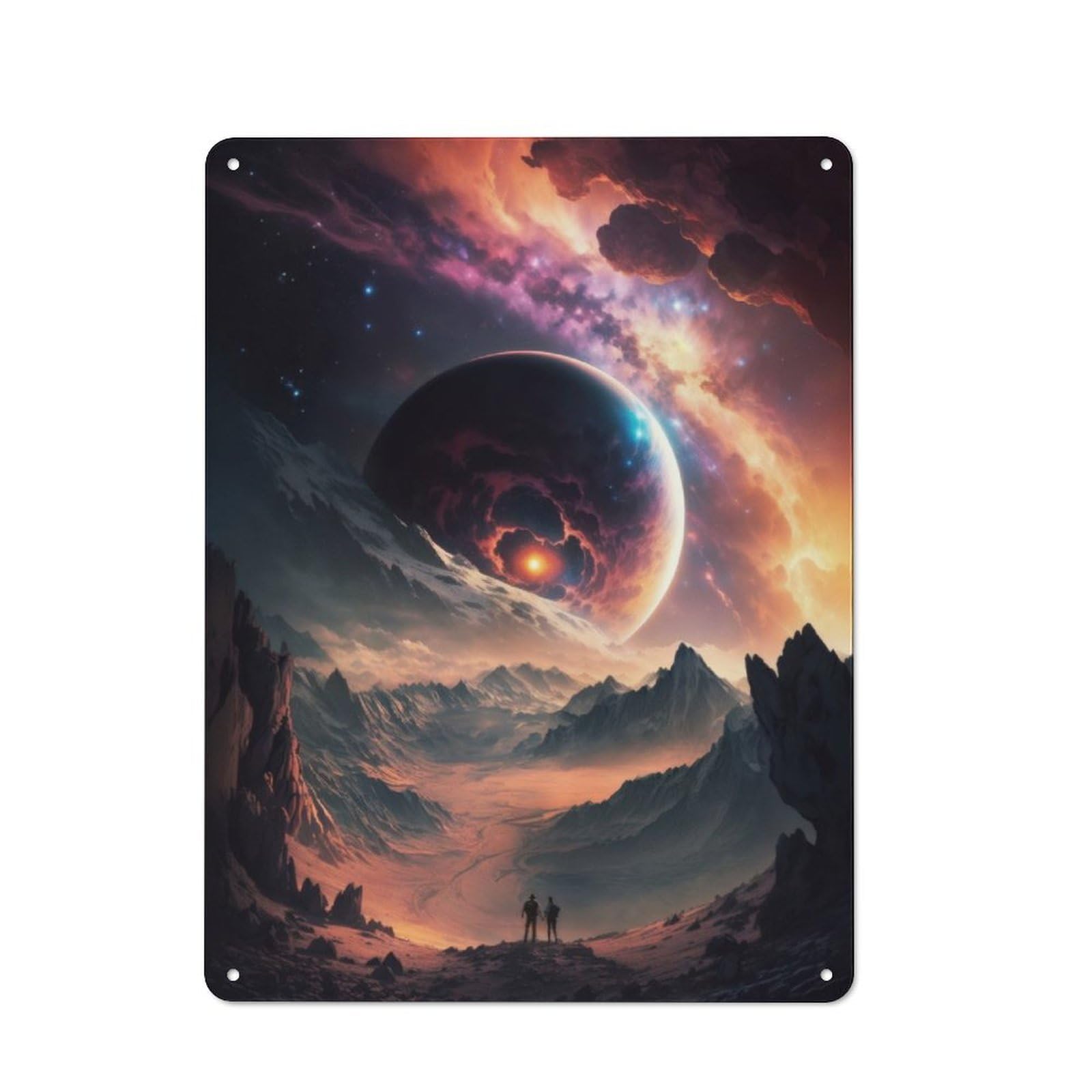 Junmoney Alien Planet Landscape Retro Tin Sign 40X30cm Featuring For Kitchen Or Home Bar, A Decorative Metal Sign For Dining Areas And Home Bars