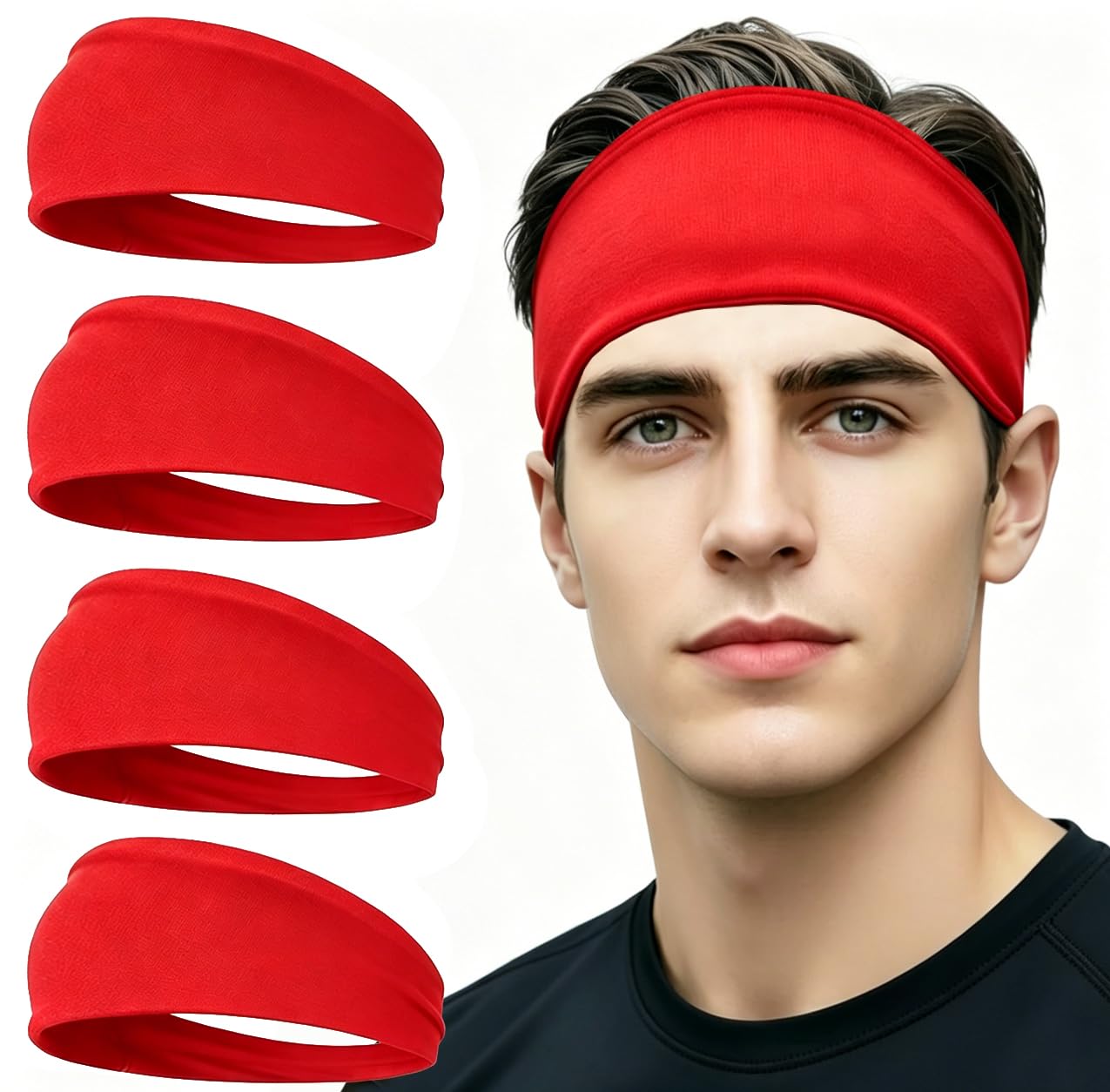 4 pcs Summer Sports Headbands, Stretchy Durable Sweatband Hairbands for Men Women Fitness Pilates Running Yoga