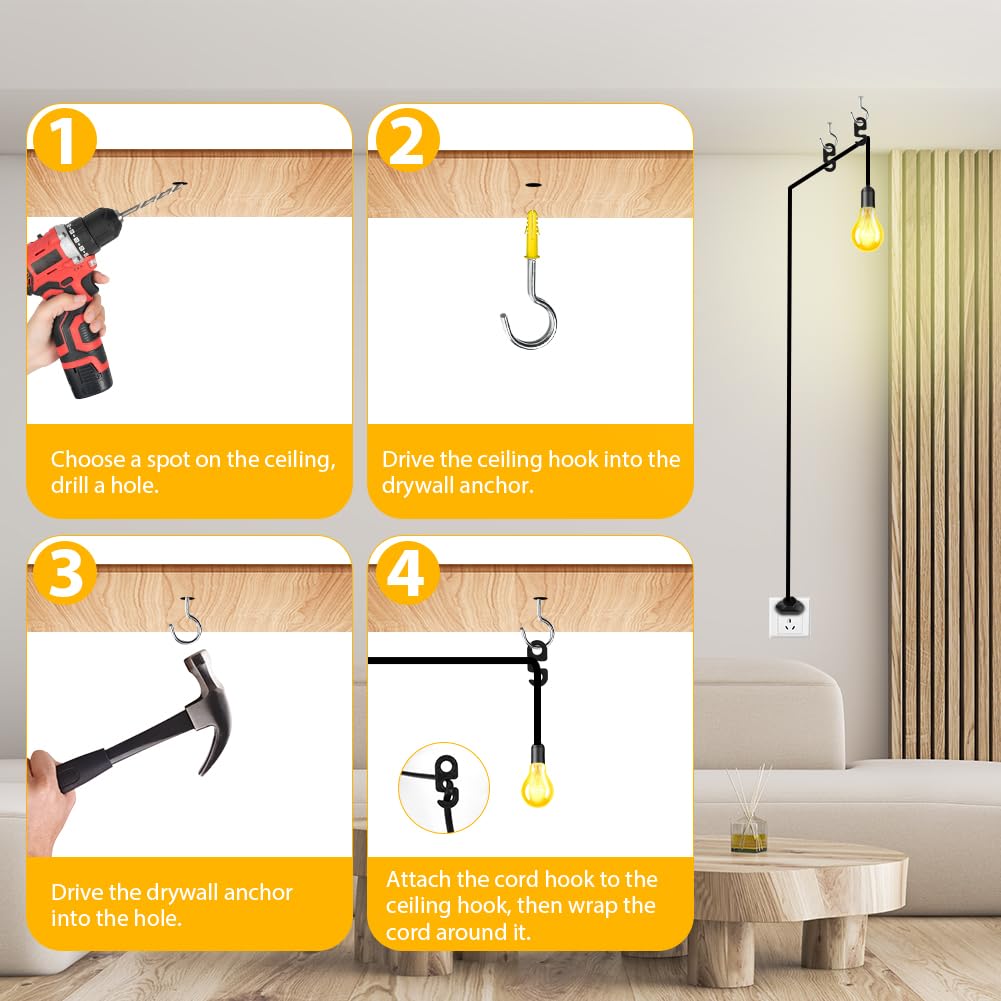 Portalampada E27 Con Cavo 2m E Interruttore - 2 Pezzi Base Per Lampadine Con Spina EU | Portalampada Sospeso - Foto 5