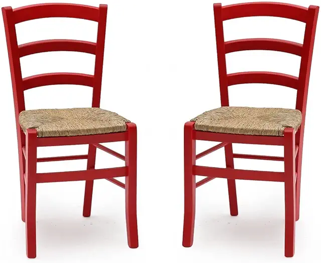 Rieten Stoel: Chairs Venezia Set 2 in Red Solid Wood with Wicker Seat