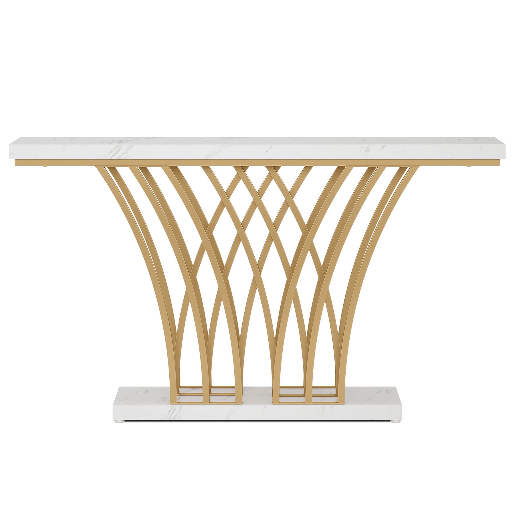 LITTLE TREE Narrow Entryway Console Table,Faux Marble White+Gold