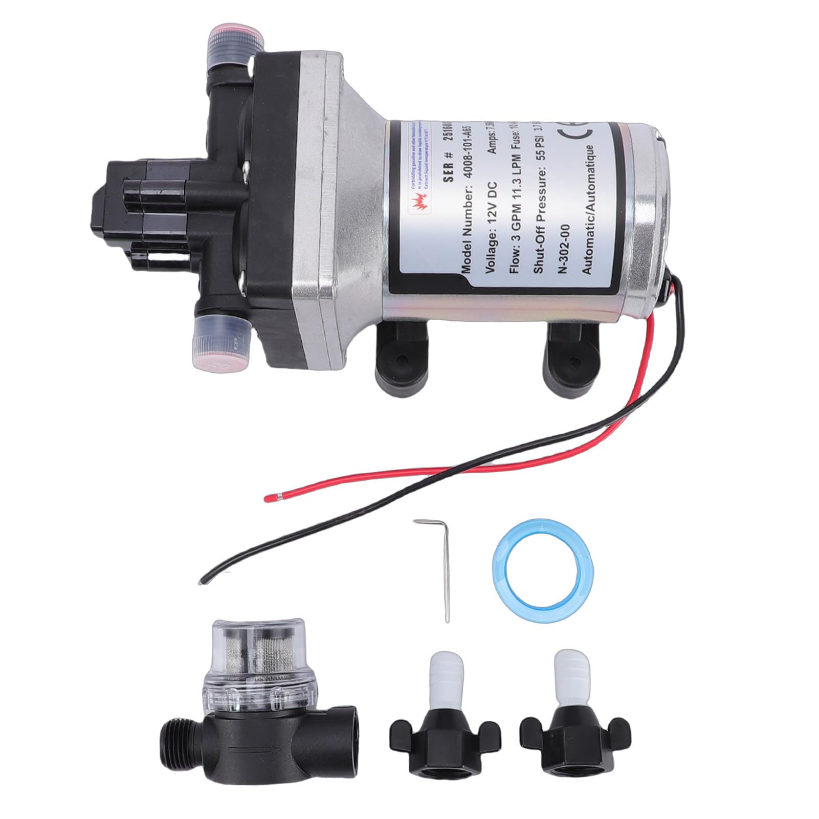Tbest Bomba de Agua RV de 3,0 GPM, 12 V, Autocebante, Marina Silenciosa para Vehículos de Acampada, Remolques, Barcos Pequeños, Metal Plateado