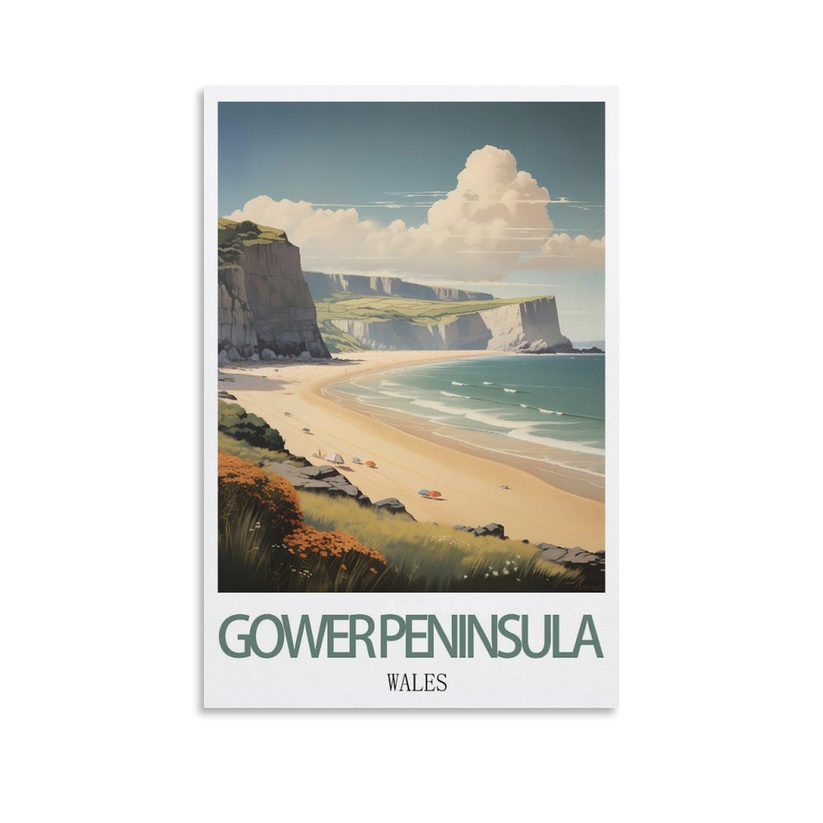Hsayyiii Unframe-Style Gower Peninsula Wales Vintage Travel Posters 12X18inch(30X45cm) Canvas Art Poster And Wall Art Picture Print Bedroom Decor