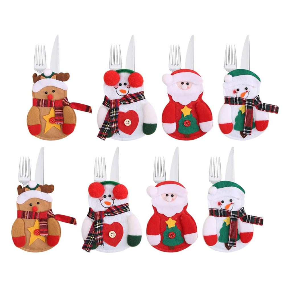 BESTZY 6pcs Portaposate Natalizie Babbo Natale Tasche Posate per Forchetta Cucch