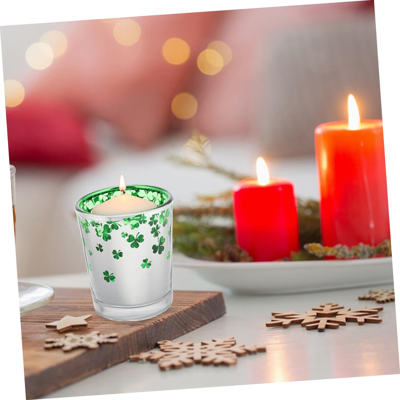 Cabilock 12pièces Bougeoirs Verre Vert Motif à Quatre pour Saint-Patrick Décoration De Table pour Mariage Et