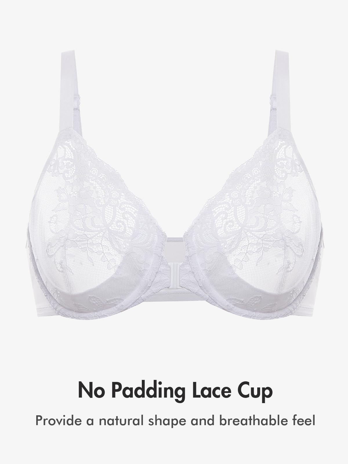 DELIMIRA Femme Soutien Gorge Fermeture Devant avec Armature Grande Taille Dentelle Non Rembourré