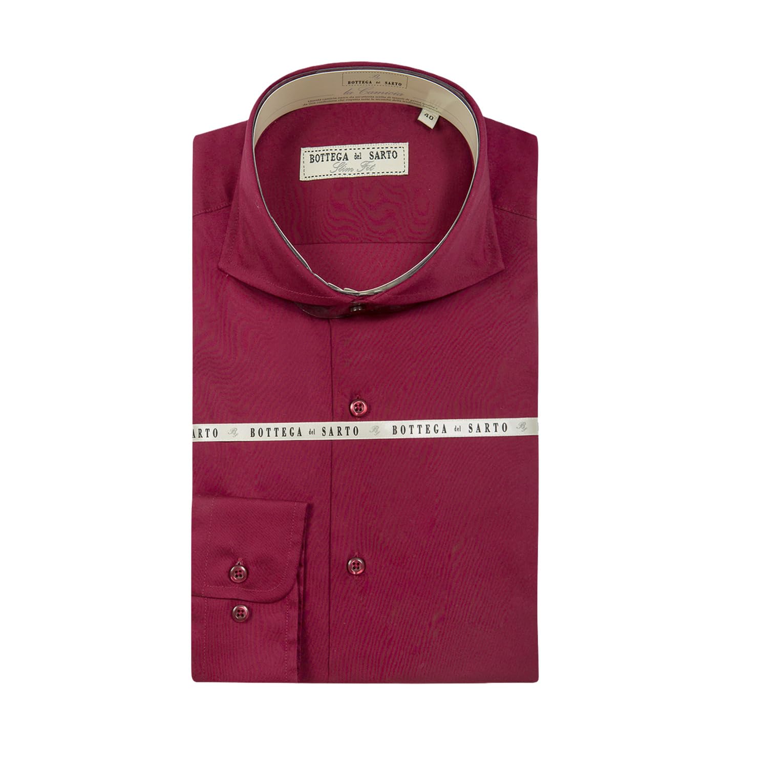 Bottega del Sarto Camicia Rossa Super Slim Fit in Popeline di Cotone Elasticizzato con Collo Francese Sartoriale
