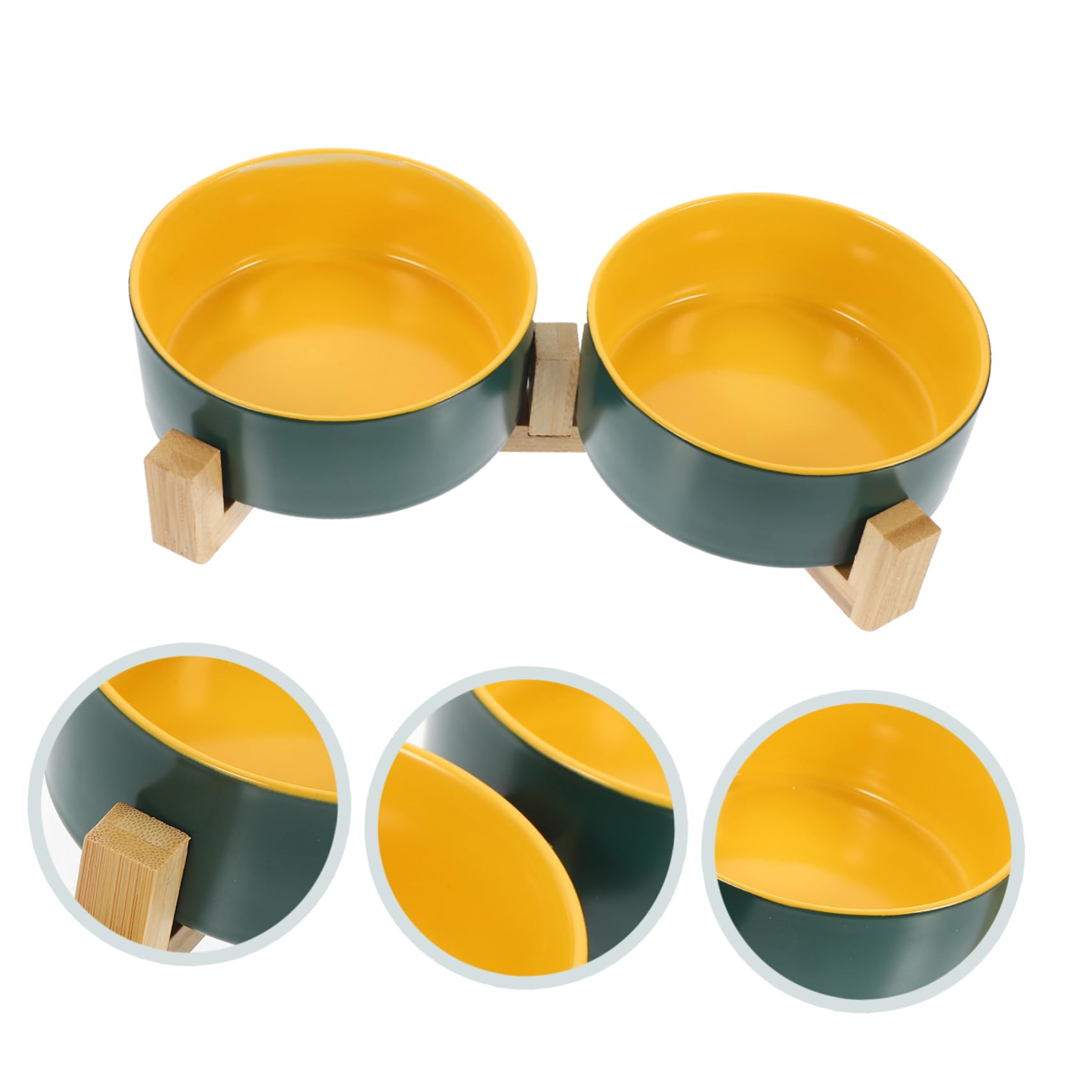 ibasenice Gamelle Double avec Support en Bois Surélevé, Facile à Laver en Céramique pour Chat pour Nourriture et Eau en Toute Occasion