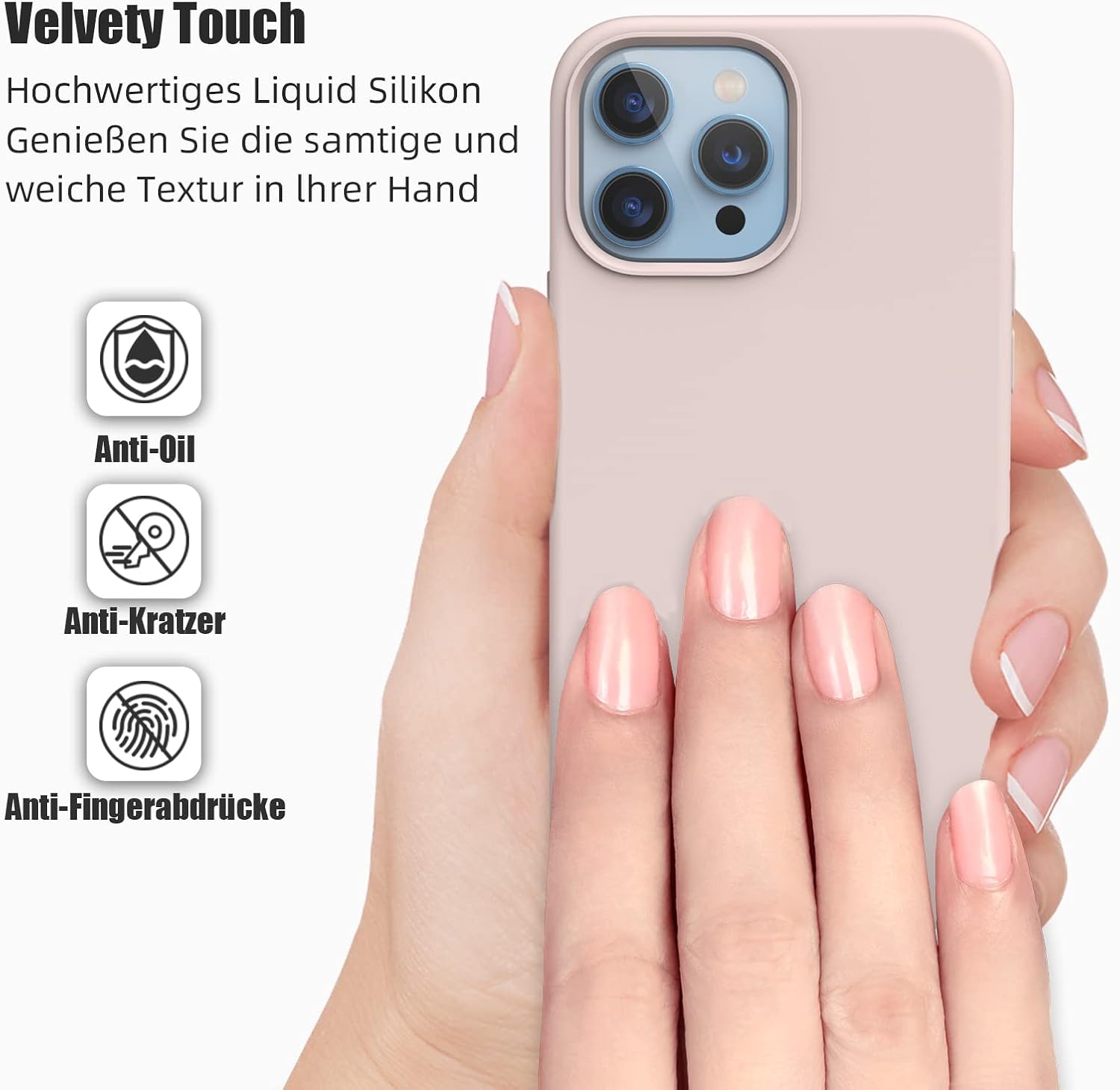Compatible with iPhone 13 Pro Case 6.1 inch, [Shockproof][Anti-Scratch] Slim Liquid Silicone Case Protective Bumper Rubber Gel Cover for iPhone 13 Pro 6.1"(Pink Sand)